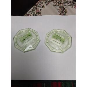 Pair of Art Deco Dresser set lids Vaseline Glass Veryhard to find